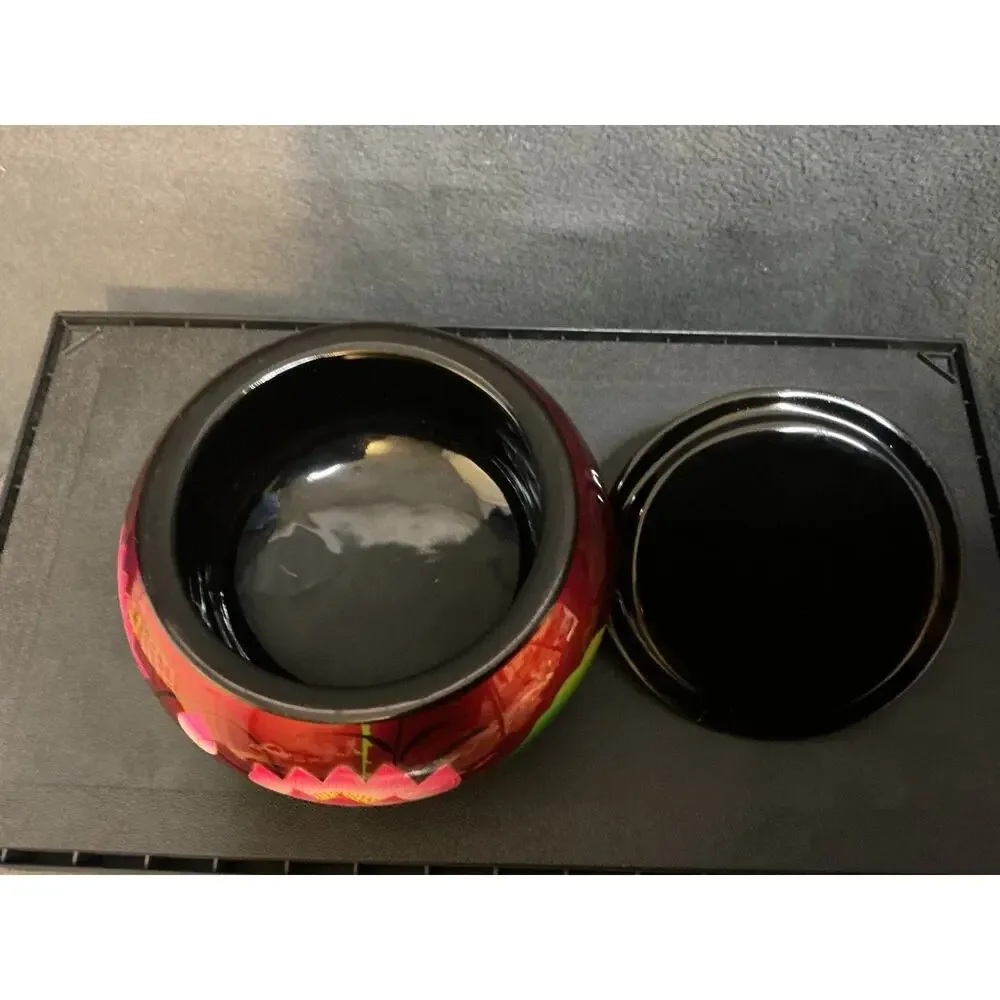 Vietnamese Lacquerware Lidded Bowl With Beautiful Lotus Flower